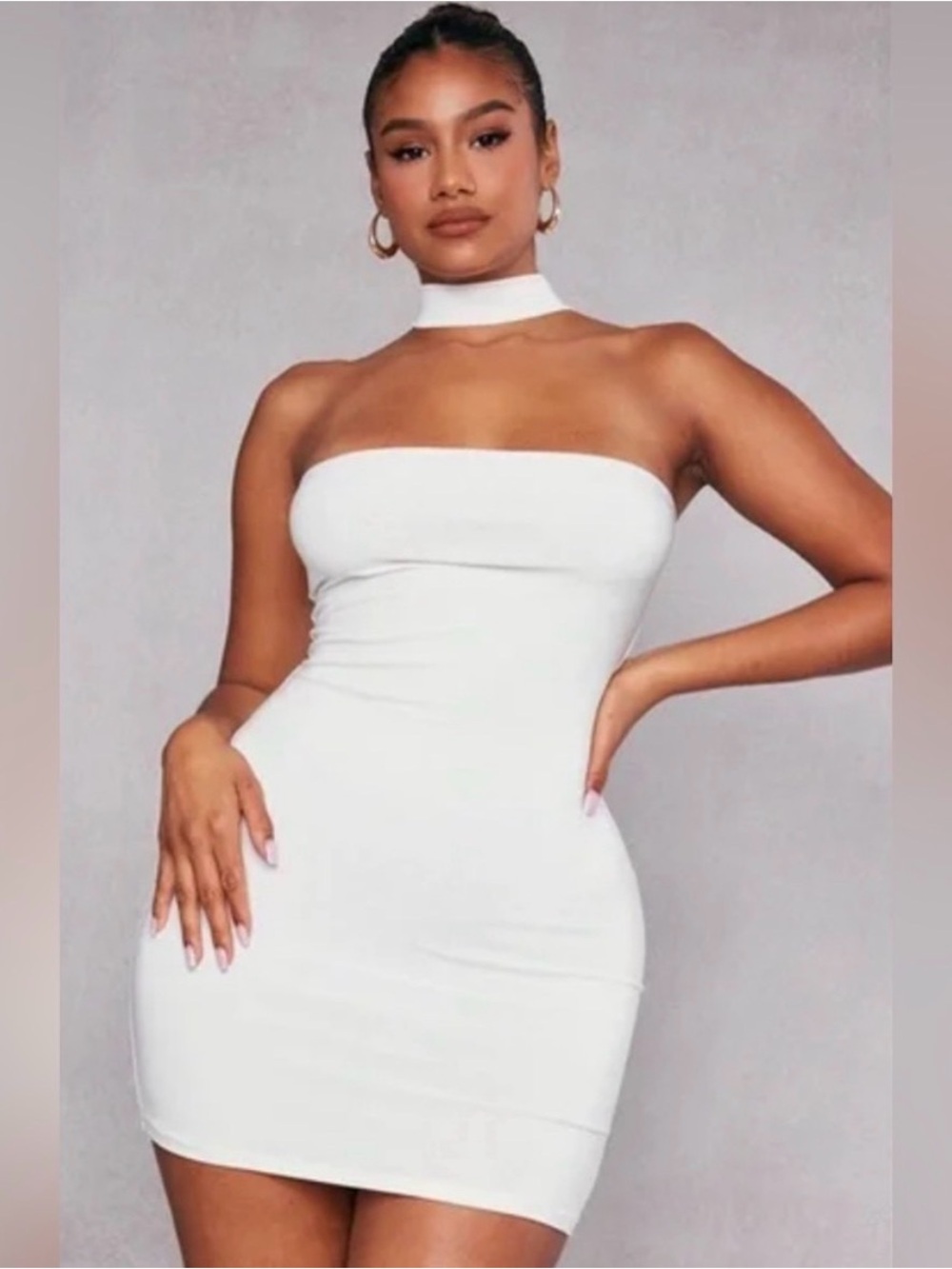 PrettyLittleThing White Strapless Bodycon Mini Dress with Choker